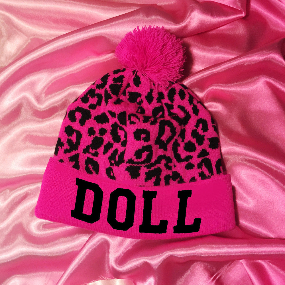 HOT PINK LEOPARD DOLLIDAY BEANIE