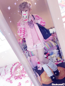 PINK FURRY HEART VARSITY JACKET