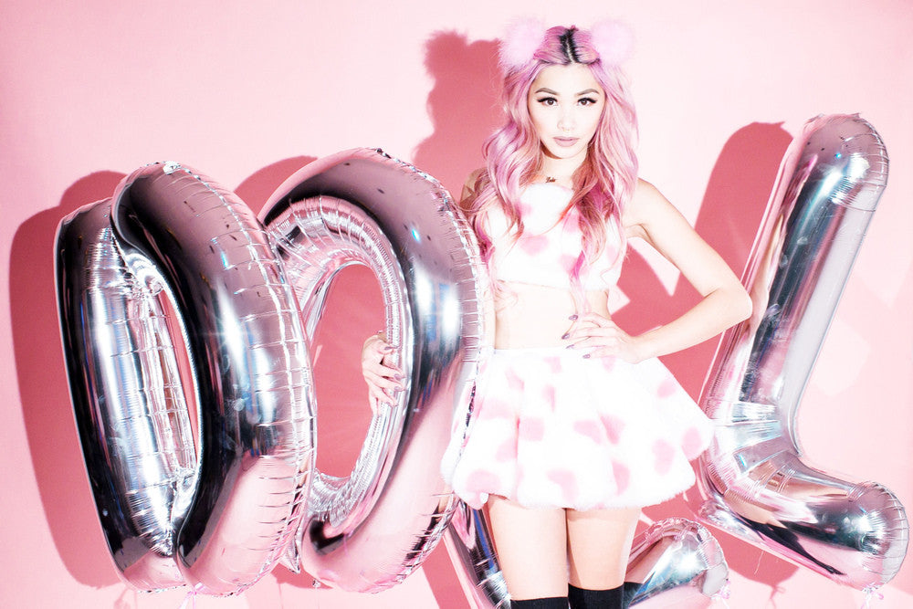 FLUFFY HEART HALTER TOP & SKATER SKIRT