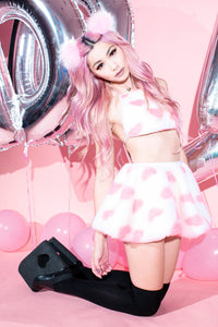 FLUFFY HEART HALTER TOP & SKATER SKIRT