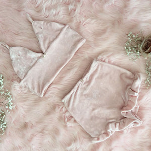 BABY PINK VELVET RUFFLE SET