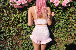 BABY PINK VELVET RUFFLE SET