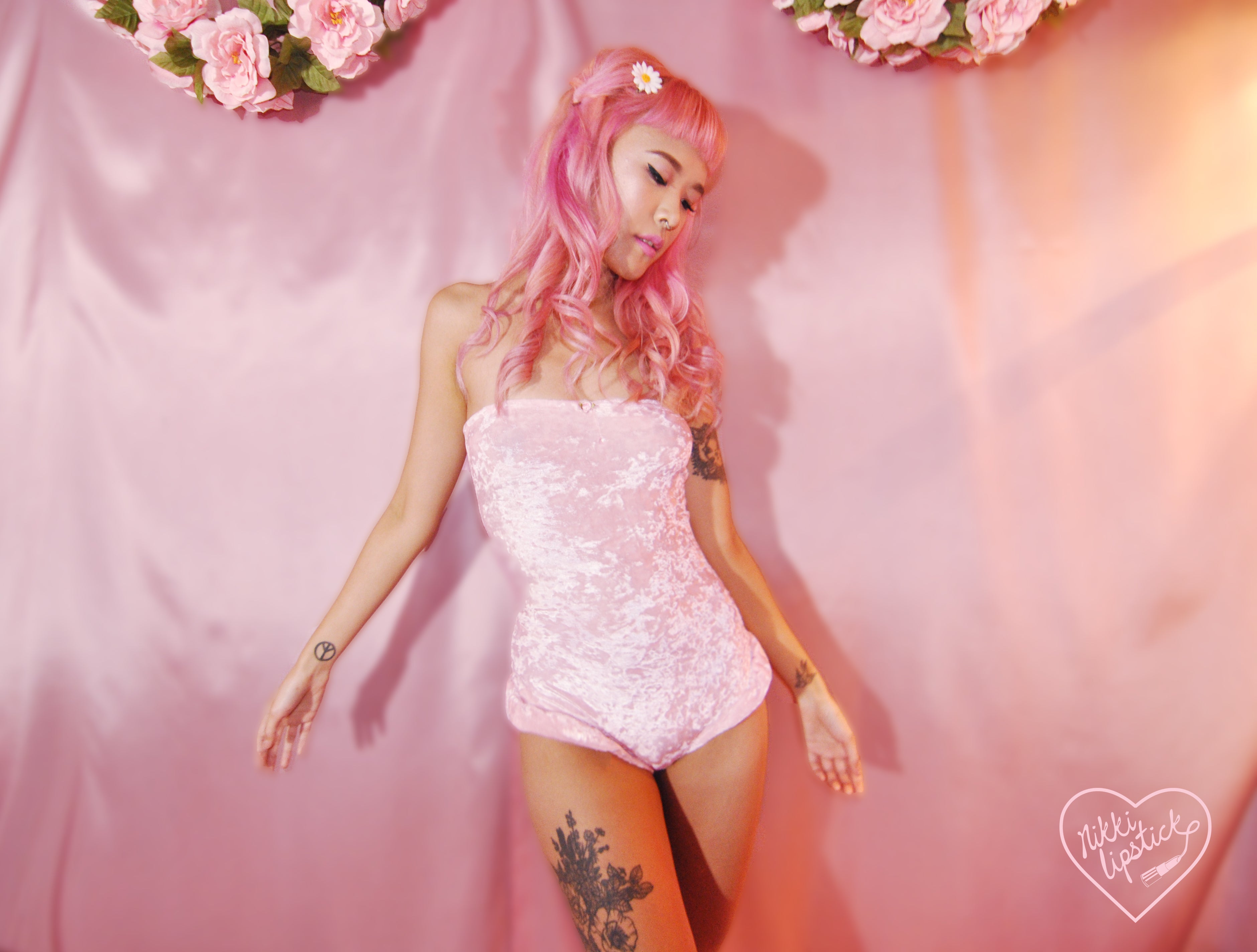 BABY PINK VELVET RUFFLE ONE PIECE